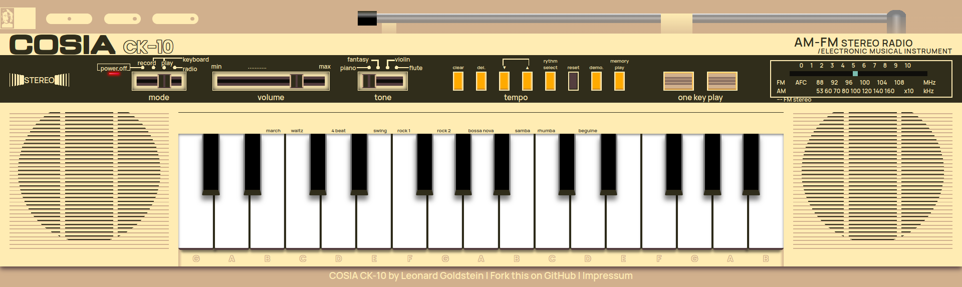 The Cosia CK-10 Keyboard - a web recreation of the Casi CK-10